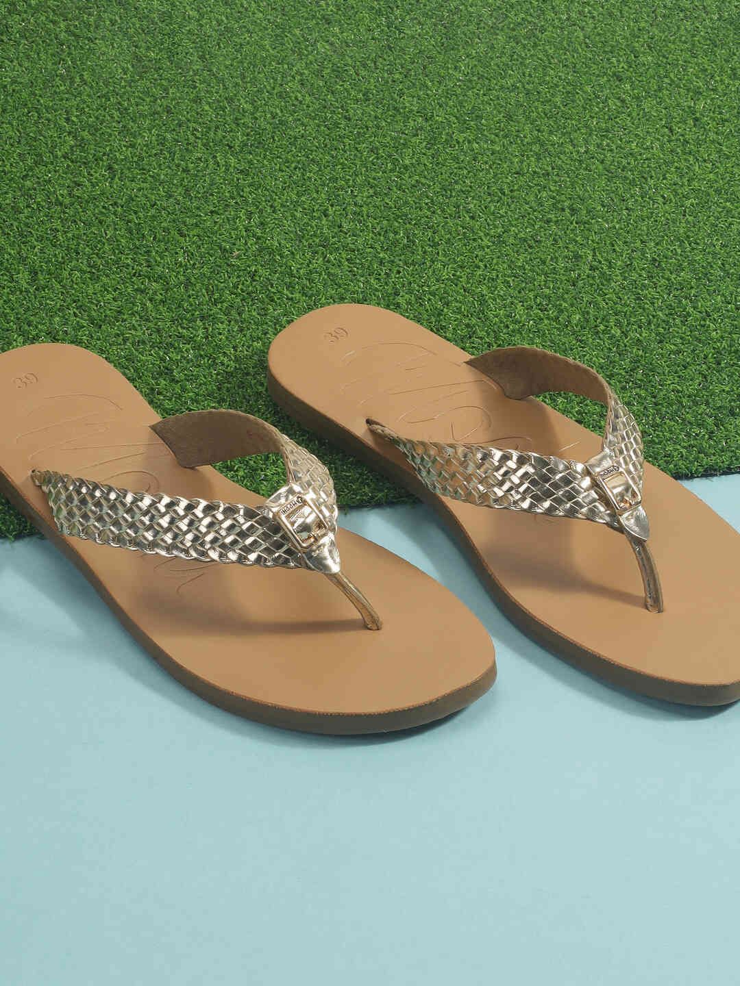 Mochi Women Braided Open Toe T-Strap Flats