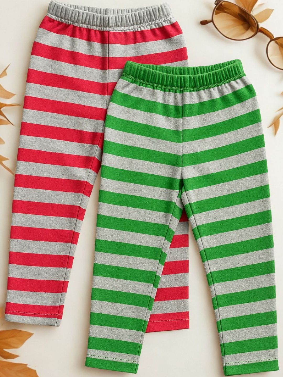 CORTICA Boys Pack Of 2 Cotton Striped Regular Fit Casual Night Pants
