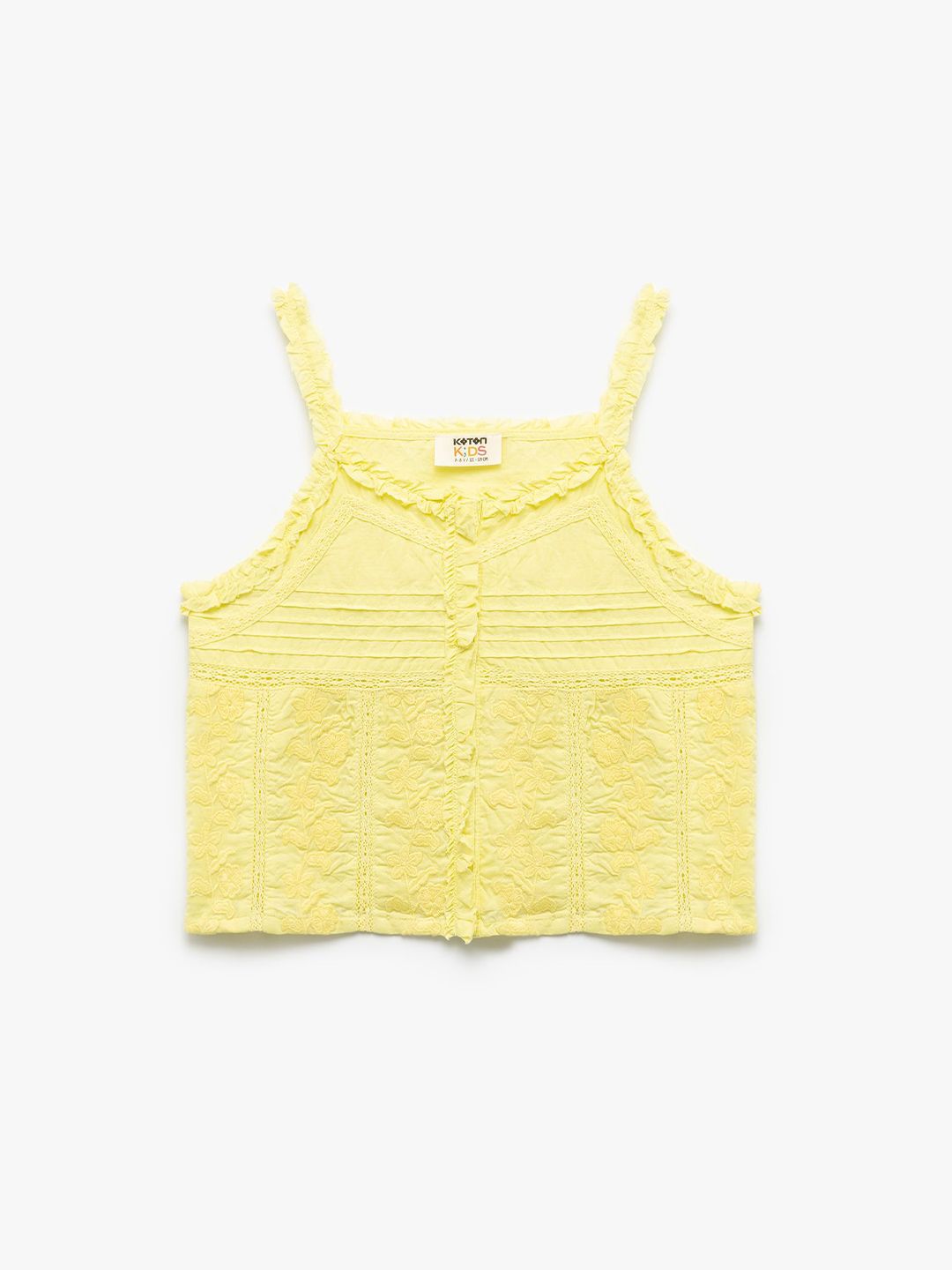 Koton Girls Floral Embroidered Shoulder Straps Cotton Top