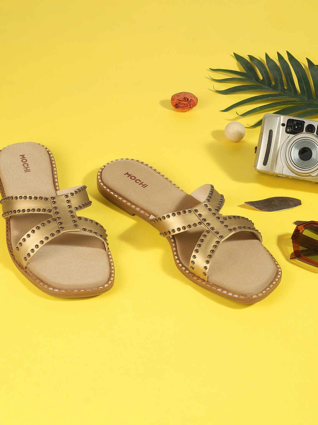 Mochi Women Embellished Open-Toe Flats
