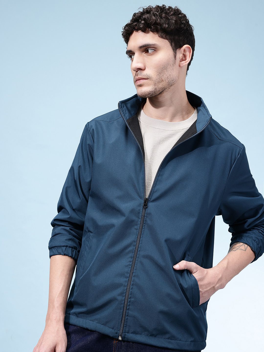 Buy SZN Mock Collar Windcheater Bomber Jacket - Jackets for Men