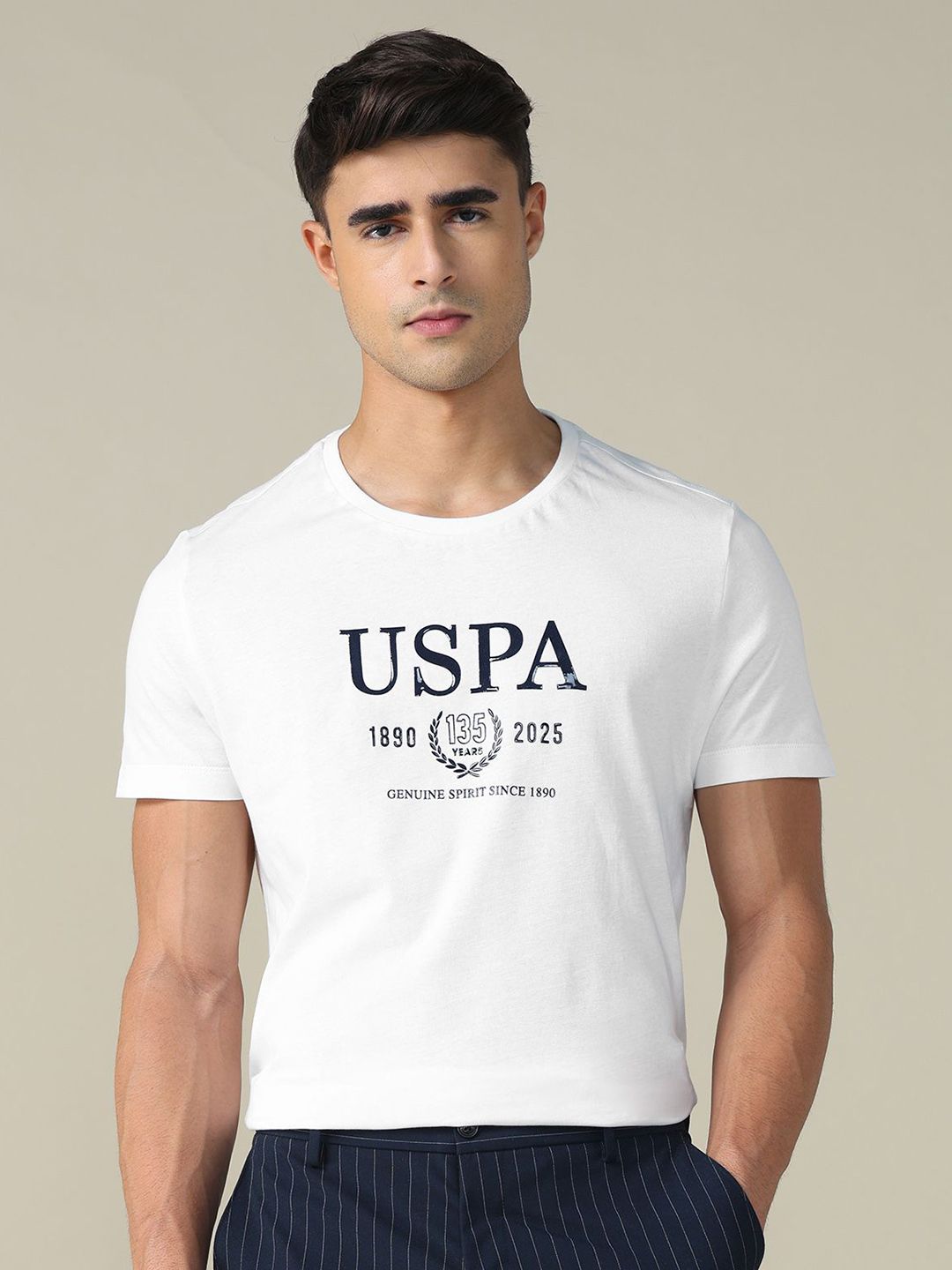 U.S. Polo Assn. Men Brand Logo Printed Round Neck Cotton T-shirt