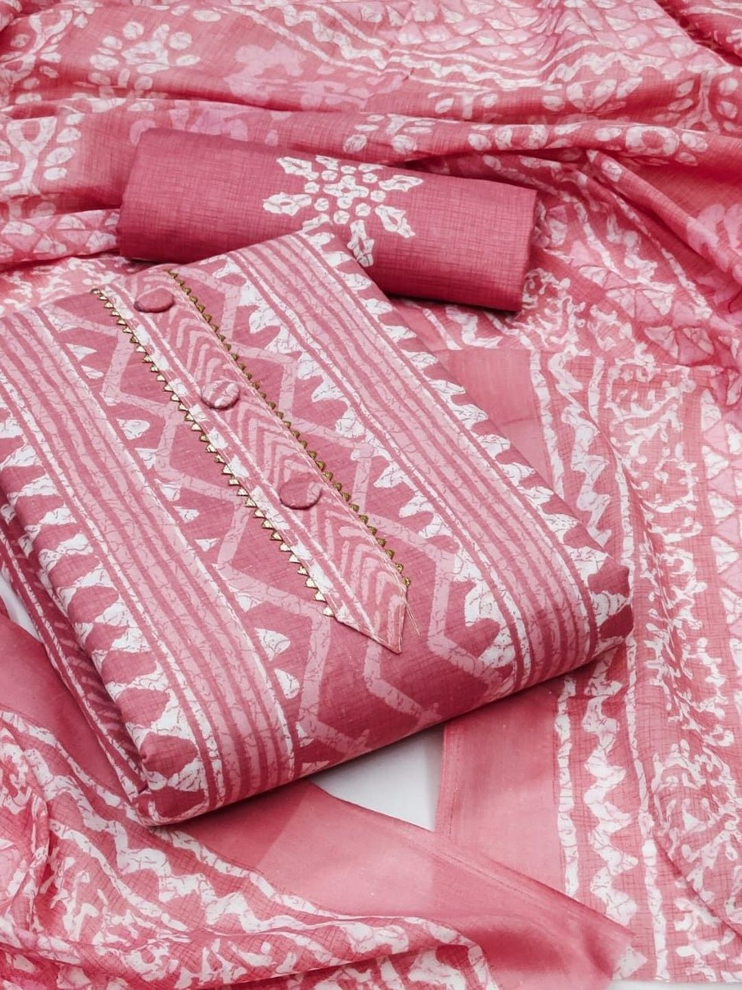 Moda Rapido Cambric Cotton Batik Printed Salwar Suit Dress Material with Matching Dupatta