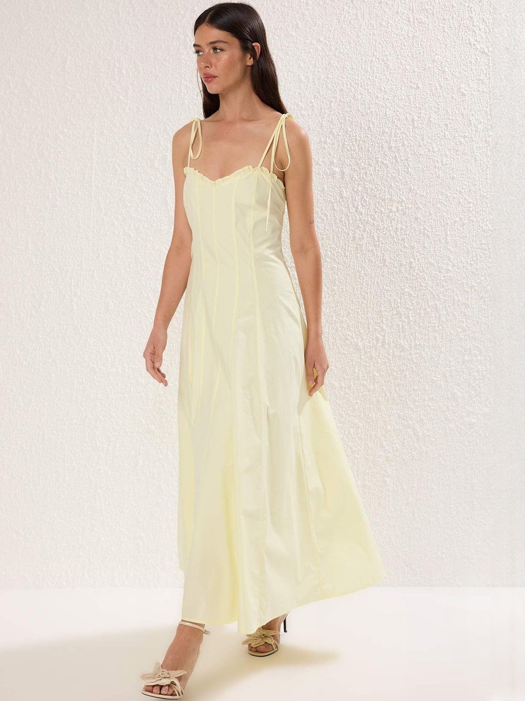 Trendyol Women Ruffled Shoulder Straps A-Line Maxi Dress
