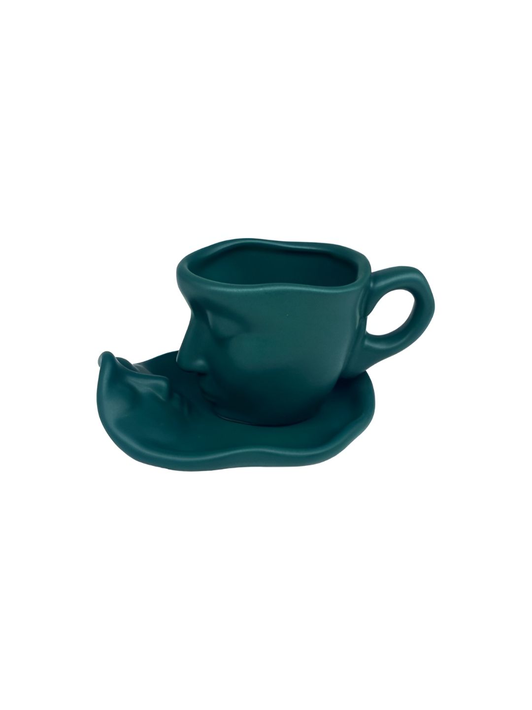 NOSCOMP Green 2 Pieces Face Textured Ceramic Cup 100ml and Saucer