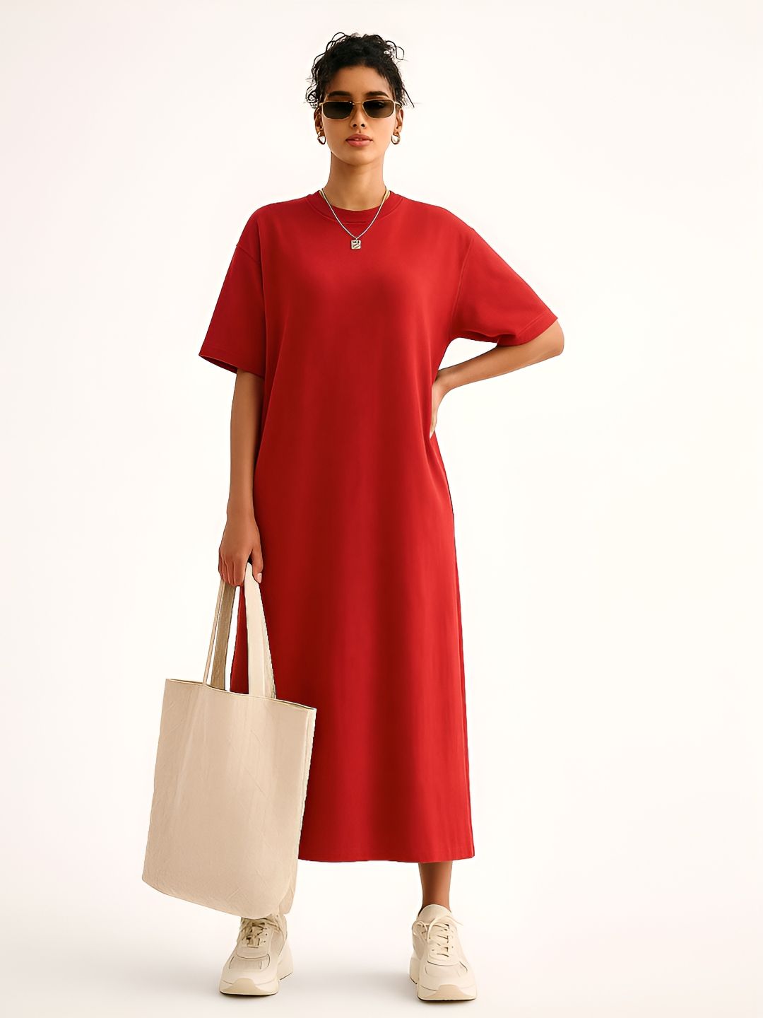 SASSAFRAS BASICS Solid Oversized Dresses T-shirt Midi Dress