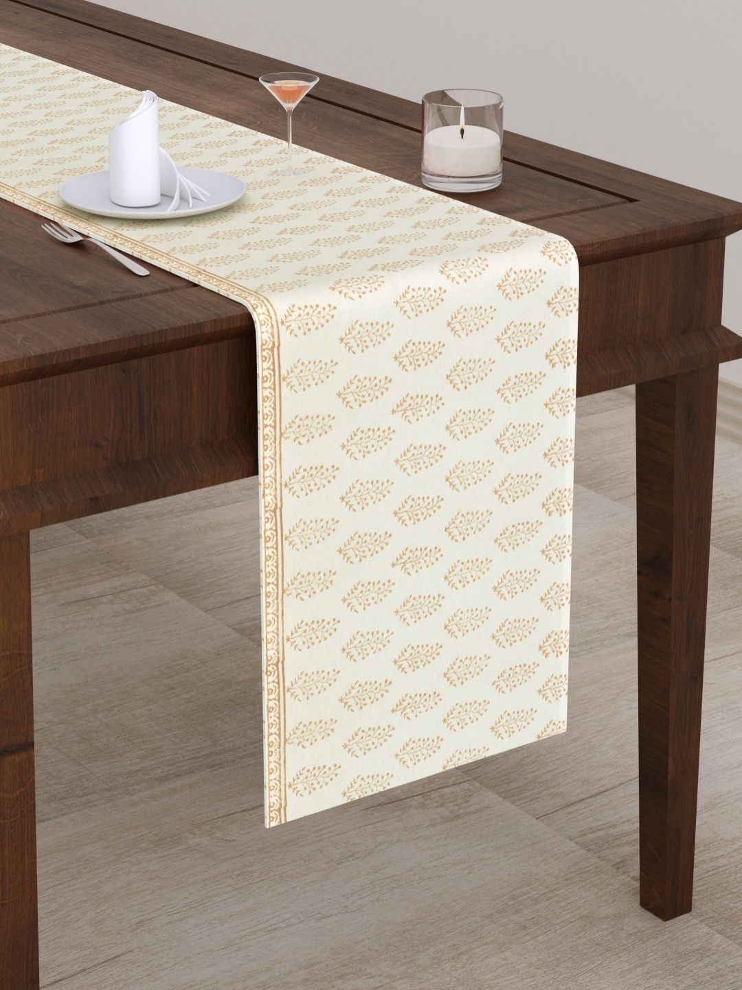BLOCKS OF INDIA Beige Printed Pure Cotton Table Runner