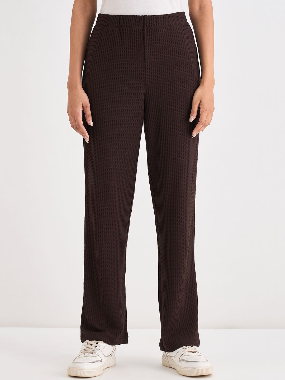 FEMMELLA Women Comfort Self Design Straight Fit Trousers