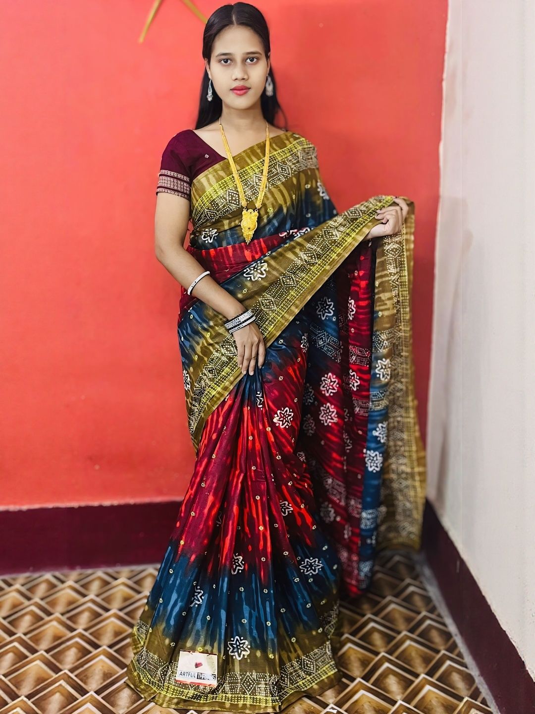 ARTFUL THREADS Multicoloured Printed Pure Cotton Sambalpuri Sarees