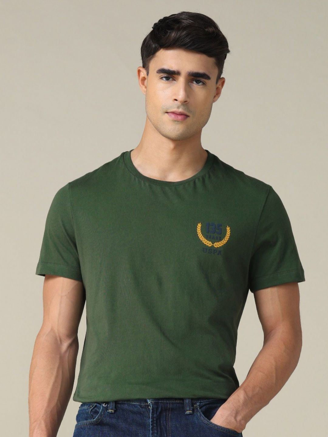 U.S. Polo Assn. Men Brand Logo Round Neck Cotton T-shirt