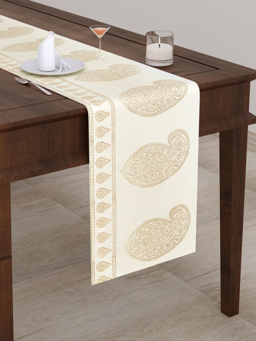BLOCKS OF INDIA Beige Printed Pure Cotton Table Runner