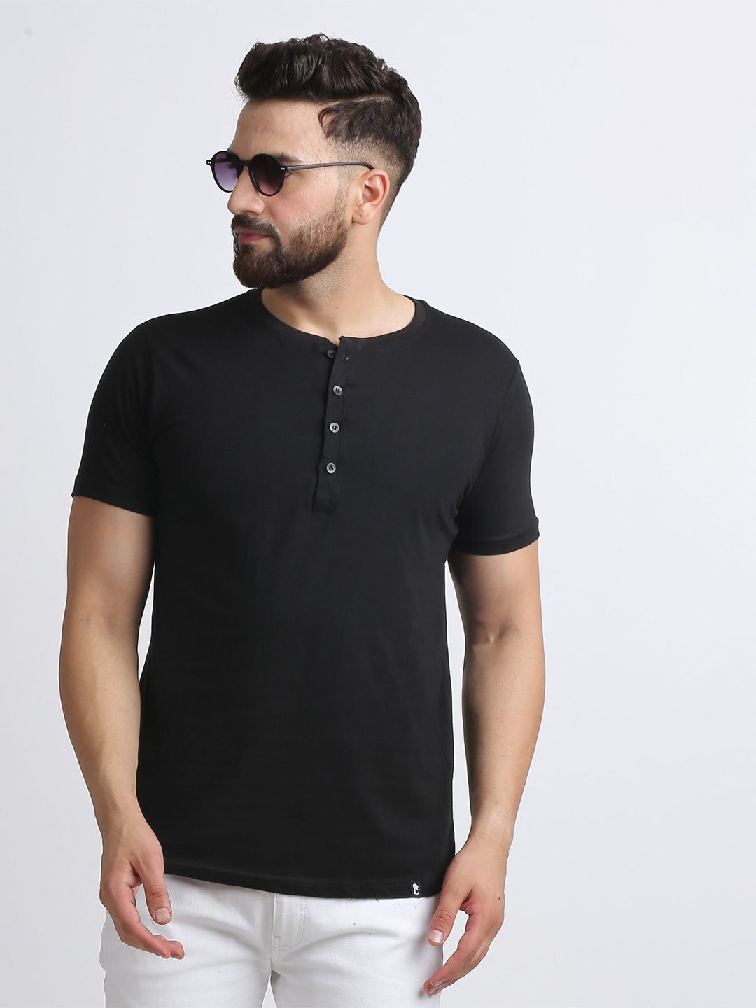 Leotude Men Solid Henley Neck Cotton T-shirt