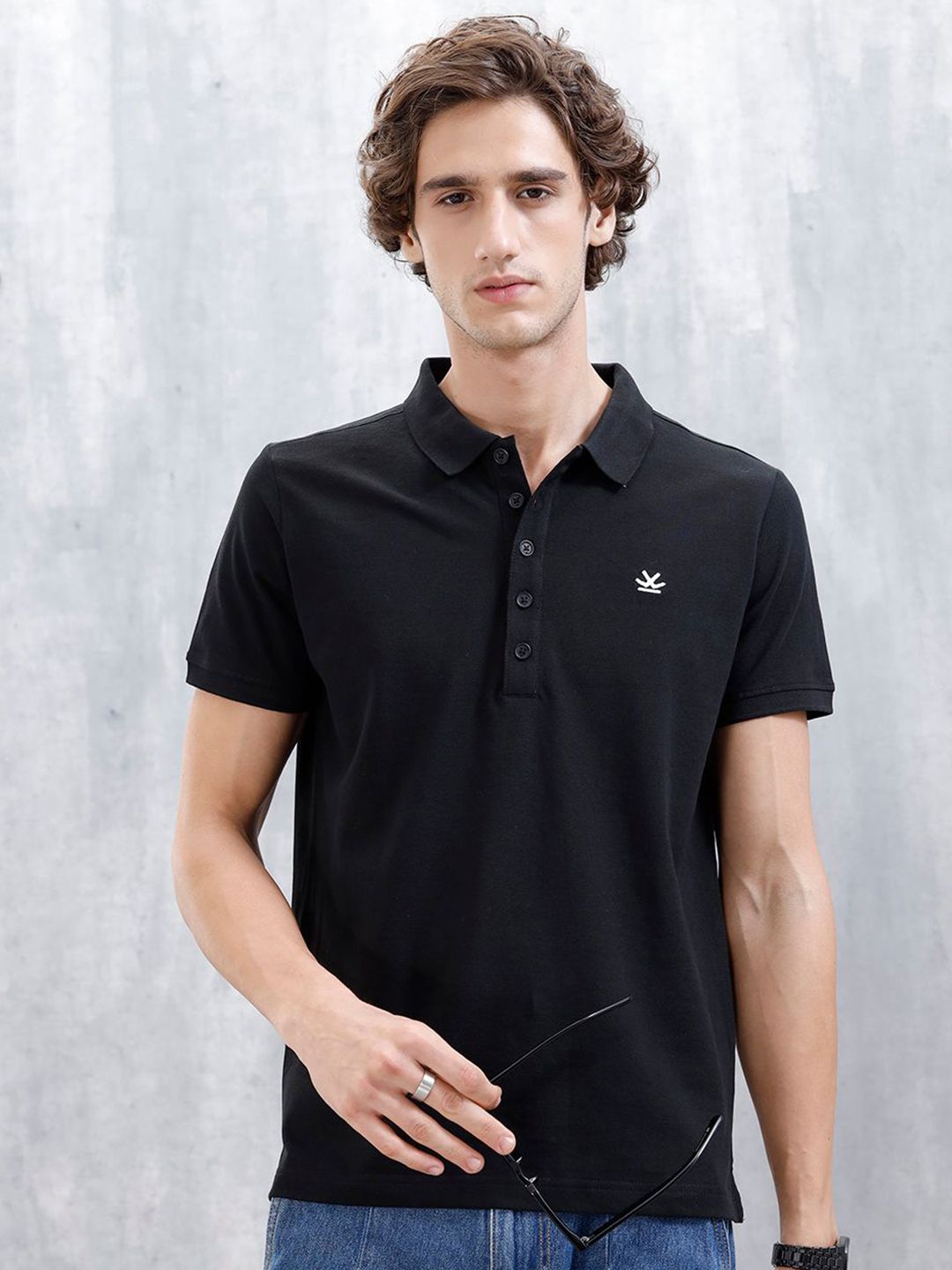 WROGN Men Solid Polo Collar Cotton Slim Fit T-shirt