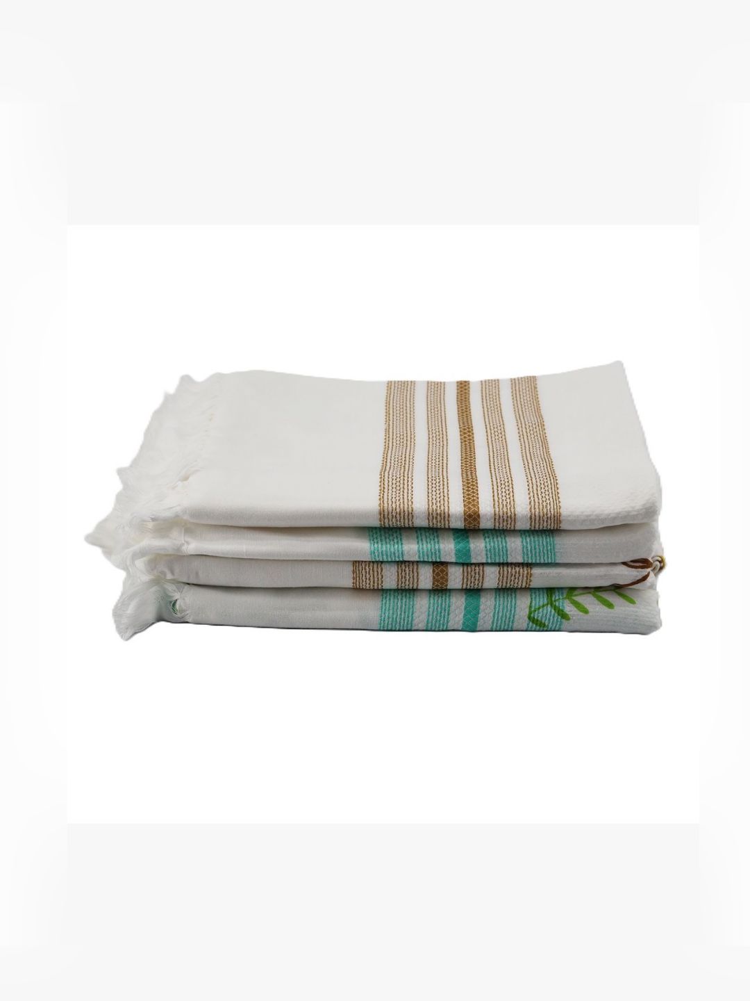 Bichauna 4 Pieces Off white & Brown Striped Cotton 120 GSM Bath Towel