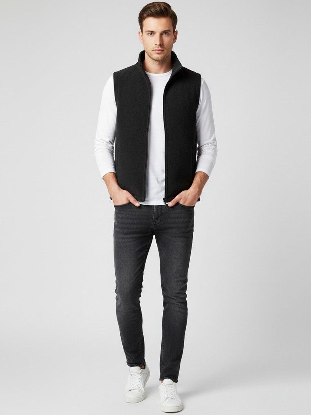 HERE&NOW Men Navy Blue Polyester Solid Jackets