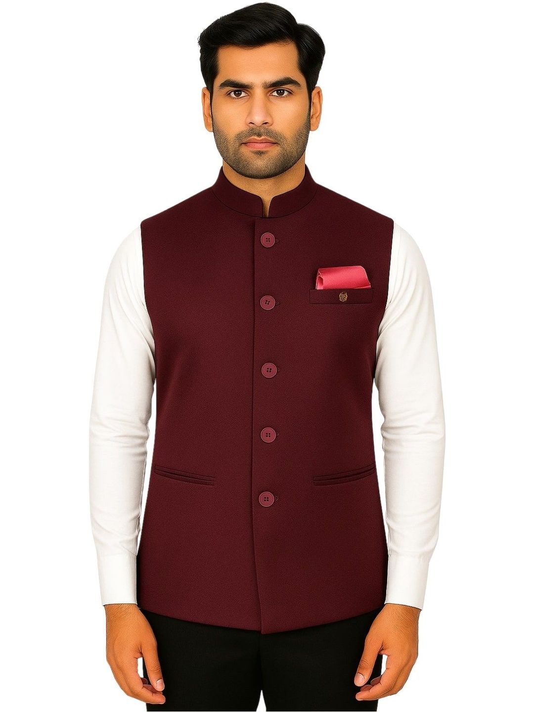 RISANI Men Nehru Jackets With Pocket Square