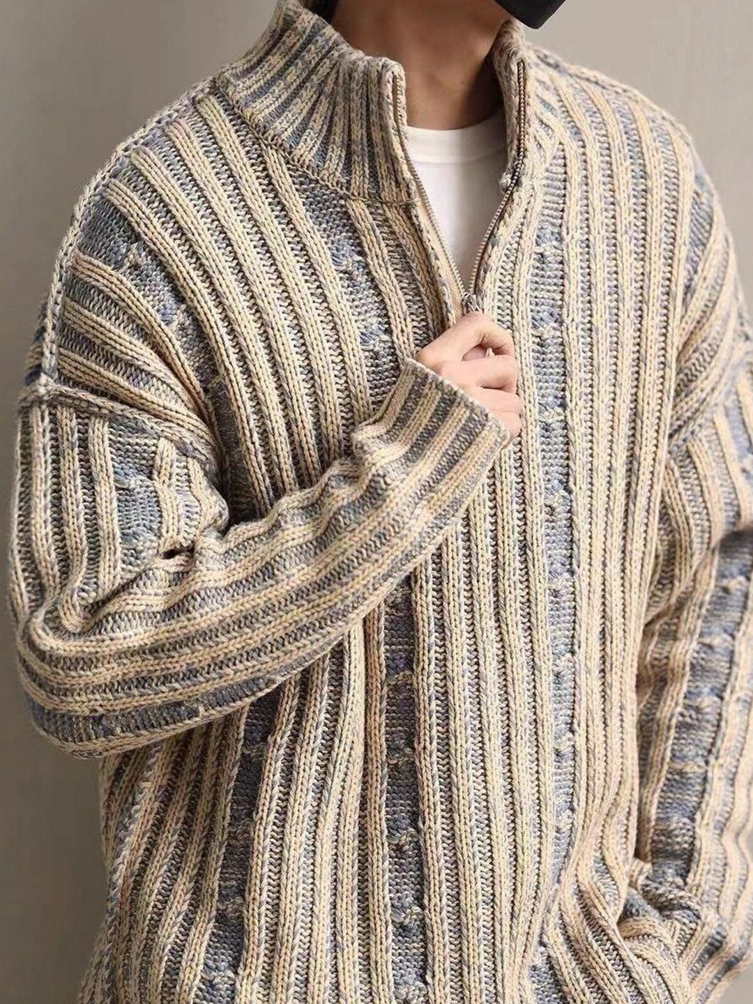 Buy StyleCast x Revolte Men Mock Collar Front-Open Cable Knit