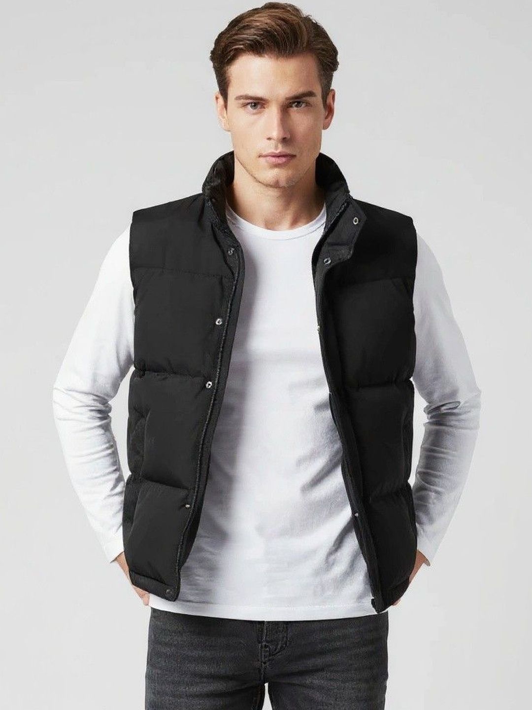 HERE&NOW Men Black Polyester Solid Jackets