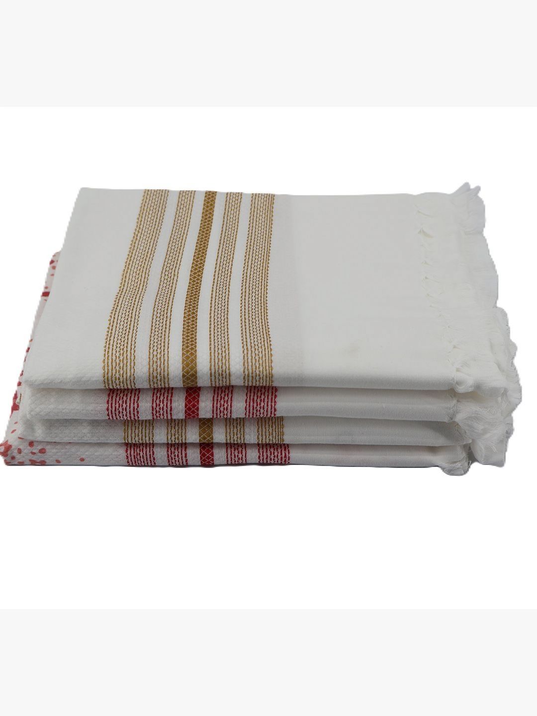 Bichauna 4 Pieces Off white & Brown Striped Cotton 120 GSM Bath Towel
