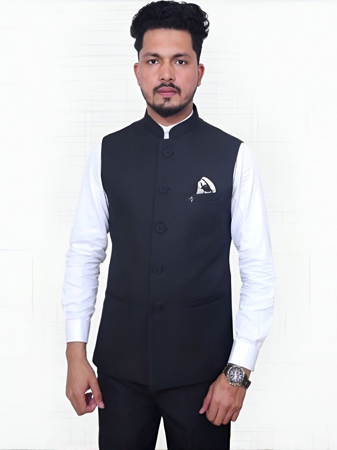RISANI Men Black Solid Nehru Jacket