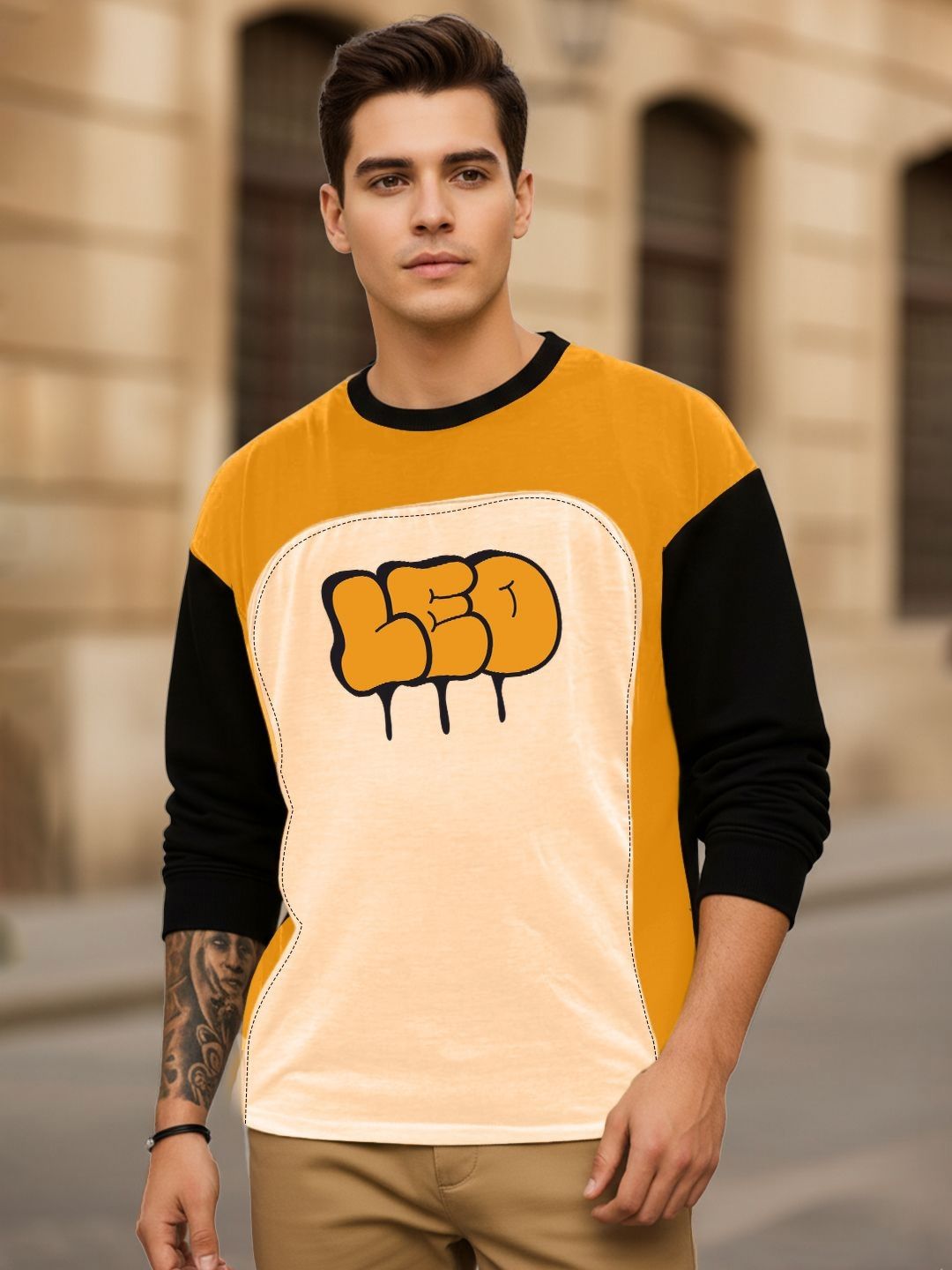 Leotude Oversized Typography Printed Round Neck T-Shirt