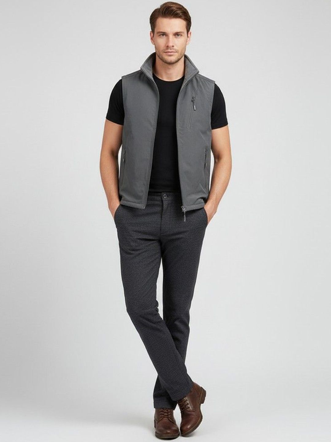 HERE&NOW Men Stand Collar Solid Jackets