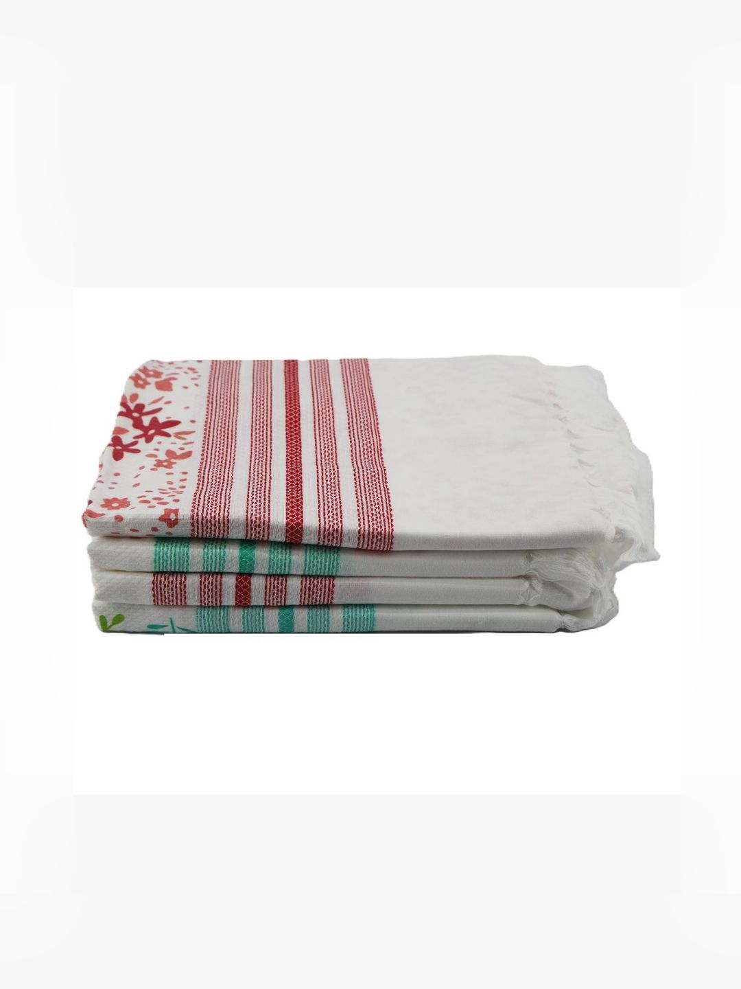Bichauna 4 Pieces Off white & Red Striped Cotton 120 GSM Bath Towel