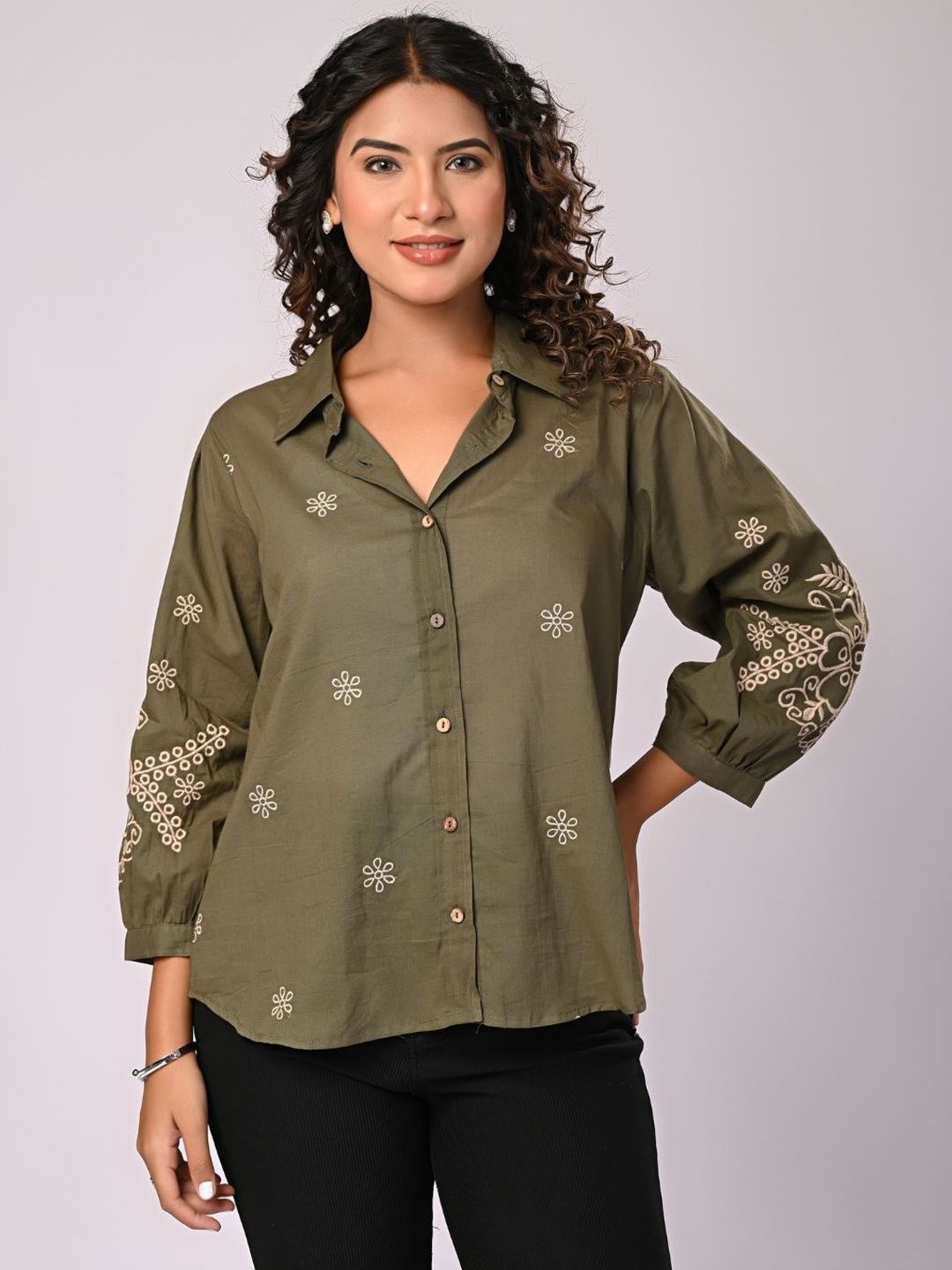 Floral Embroidered Shirt Zolo Label Floral Embroidered Ethnic Cotton Shirt