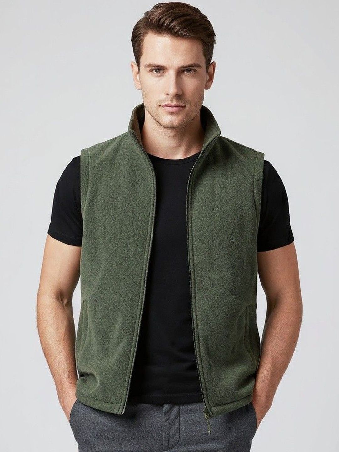 HERE&NOW Men Off White Polyester Solid Jackets