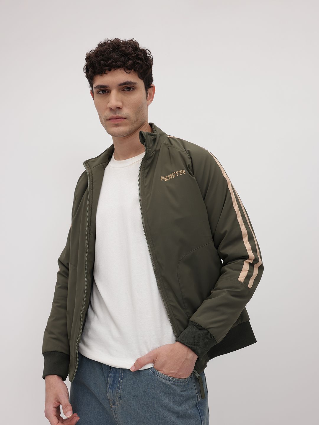 The Roadster Life Co. Mock Collar Side Stripe Bomber Jacket