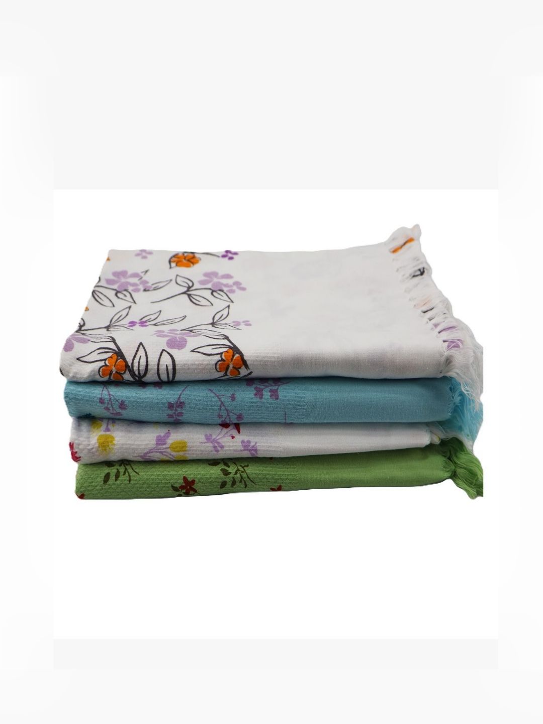 Bichauna 4 Pieces Off white & Blue Printed Cotton 120 GSM Bath Towel