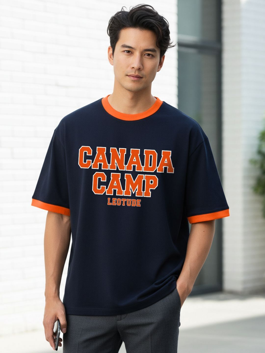 Leotude Typography Printed Round Neck Oversized T-shirt