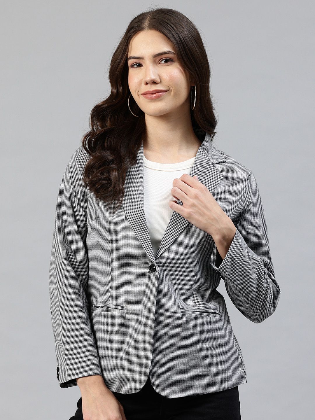 Cottinfab Women Single-Breasted Houndstooth Semiformal Blazer
