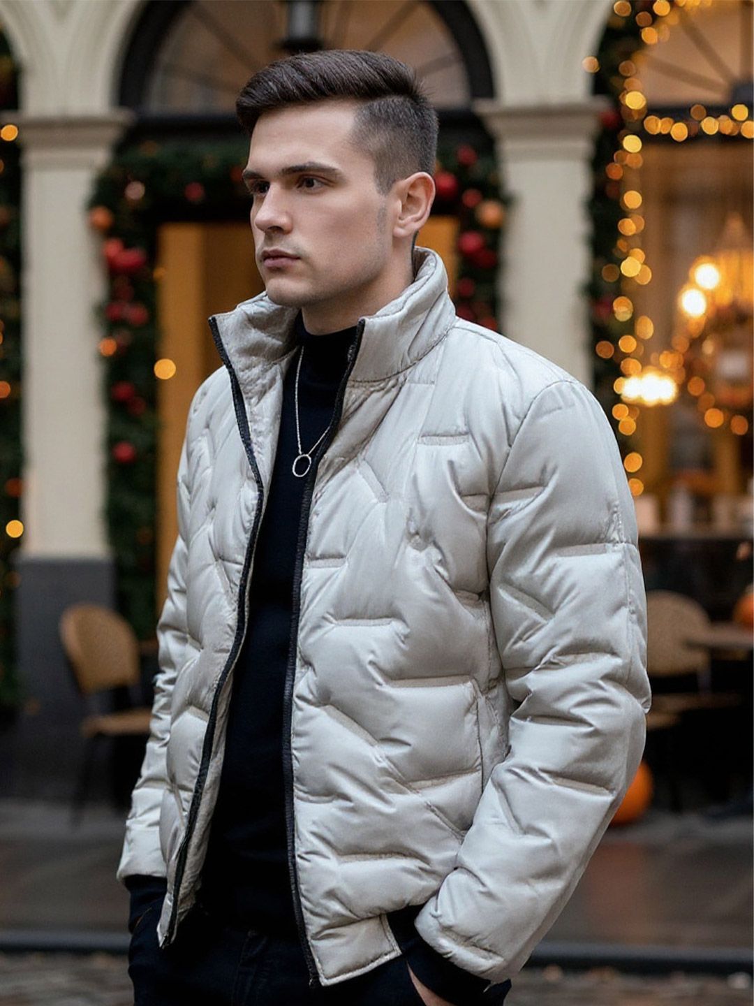 HERE&NOW Men Solid Stand Collar Tailored Jacket
