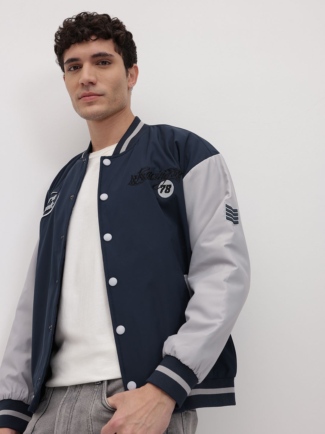 Buy Roadster Men Typography Varsity Jacket with Embroidered