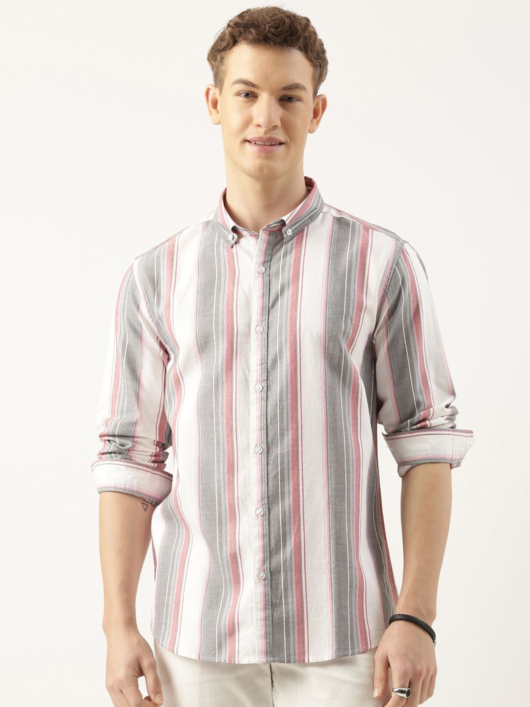 Mast & Harbour Striped Button-Down Collar Standard Pure Cotton Regular Fit Casual Shirt