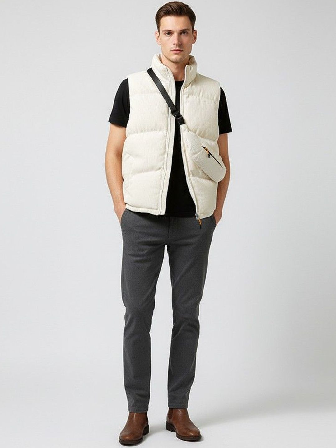 HERE&NOW Men White Polyester Solid Jackets