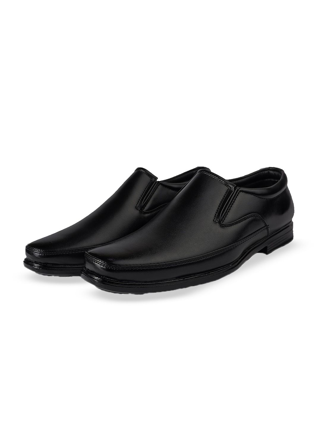 HikBi Men Round Toe Leather Formal Slip-On Shoes