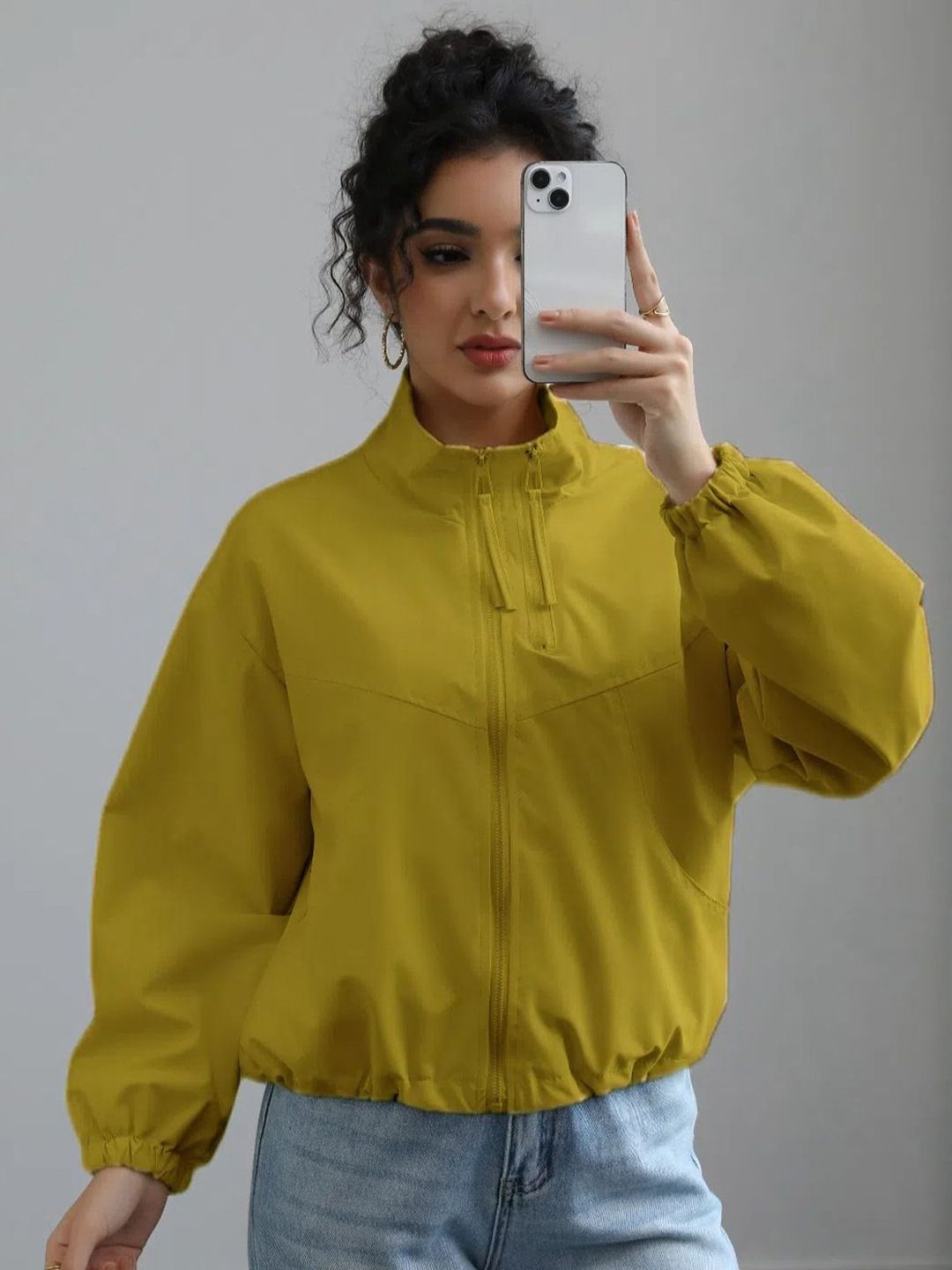 StyleCast Stand Collar Lightweight Sporty Jacket With Shoulder Tabs