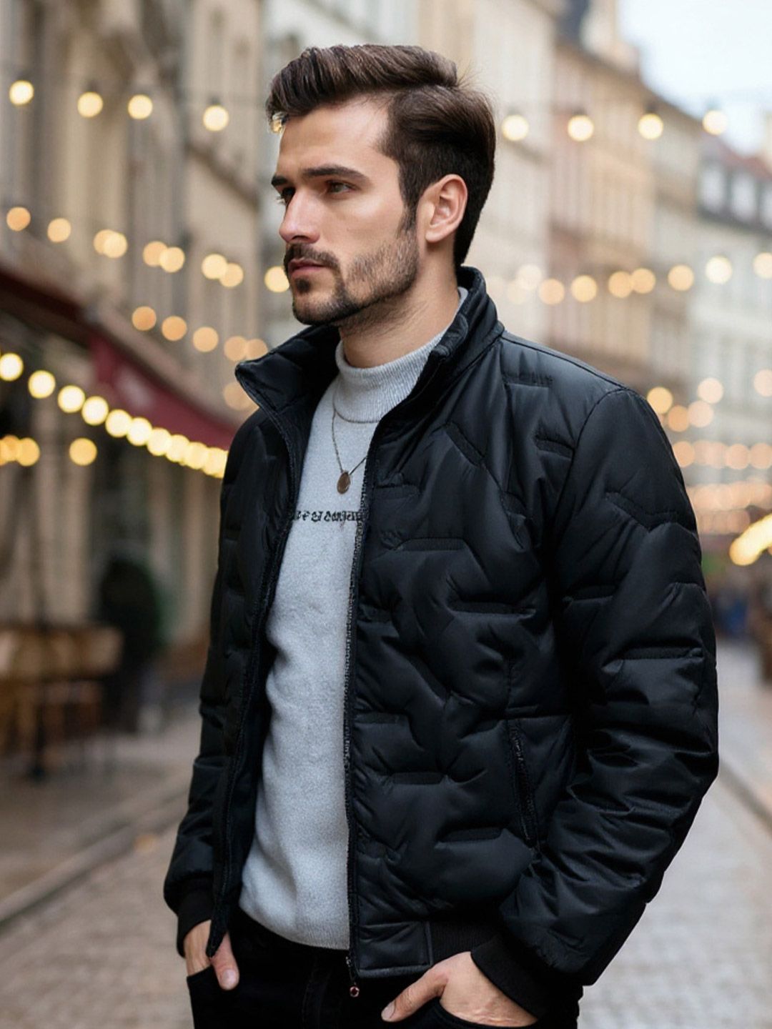 HERE&NOW Men Stand Collar Casual Tailored Jacket