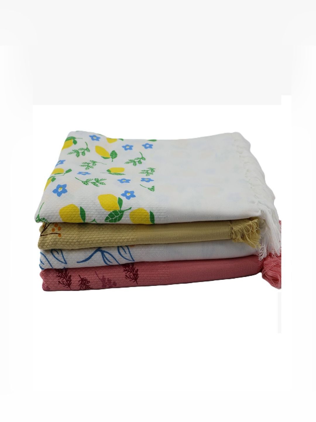 Bichauna 4 Pieces Off white & Yellow Printed Cotton 120 GSM Bath Towel