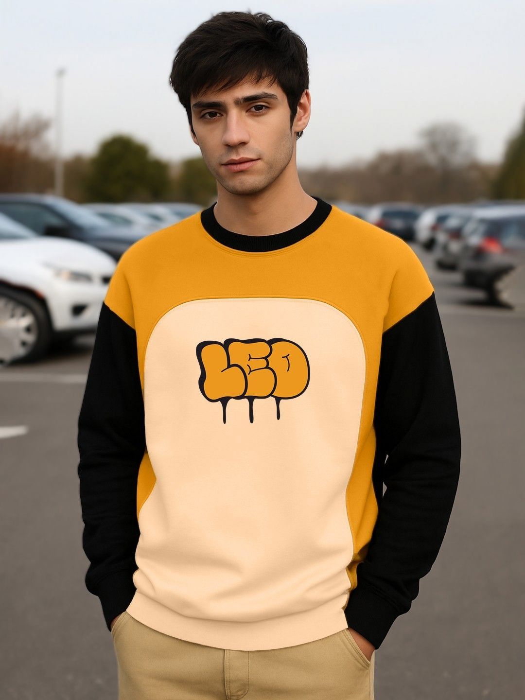 Leotude Men Colourblocked Drop Shoulder Round Neck Oversized T-shirt