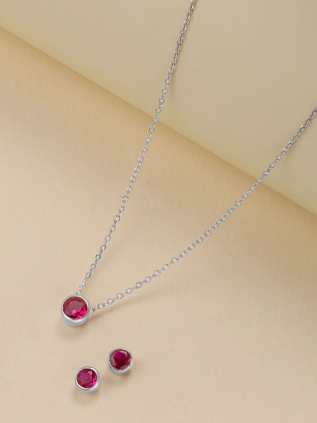 93 KT Silver Jewellery Set Mia by Tanishq Playful Pretty 93 KT Silver Cubic Zirconia Studded Earrings And Necklace