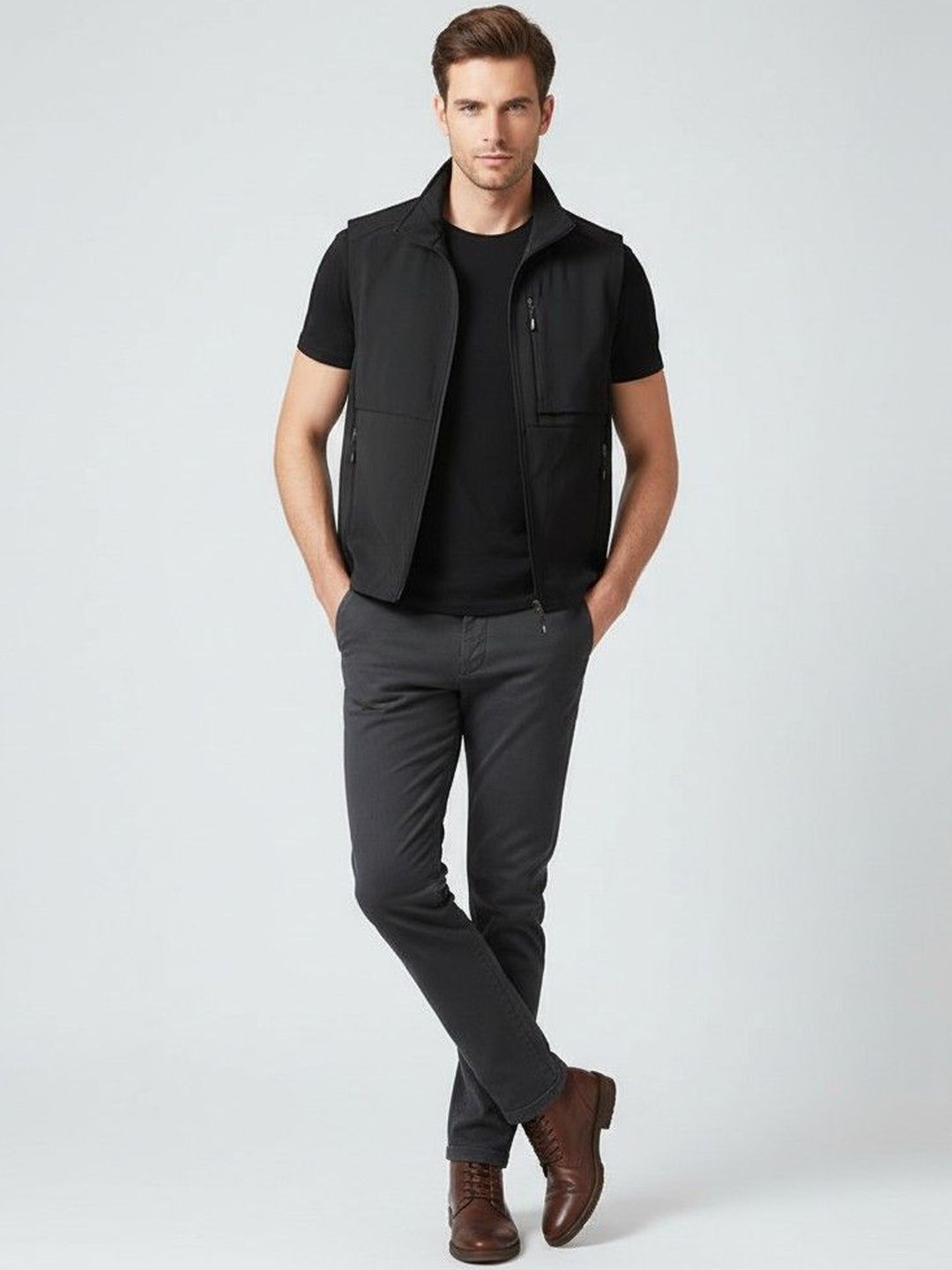 HERE&NOW Men Black Polyester Solid Jackets