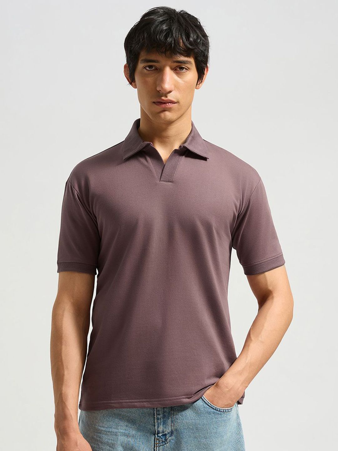 MISCHIEF MONKEY Solid Polo Collar Cotton T-shirt