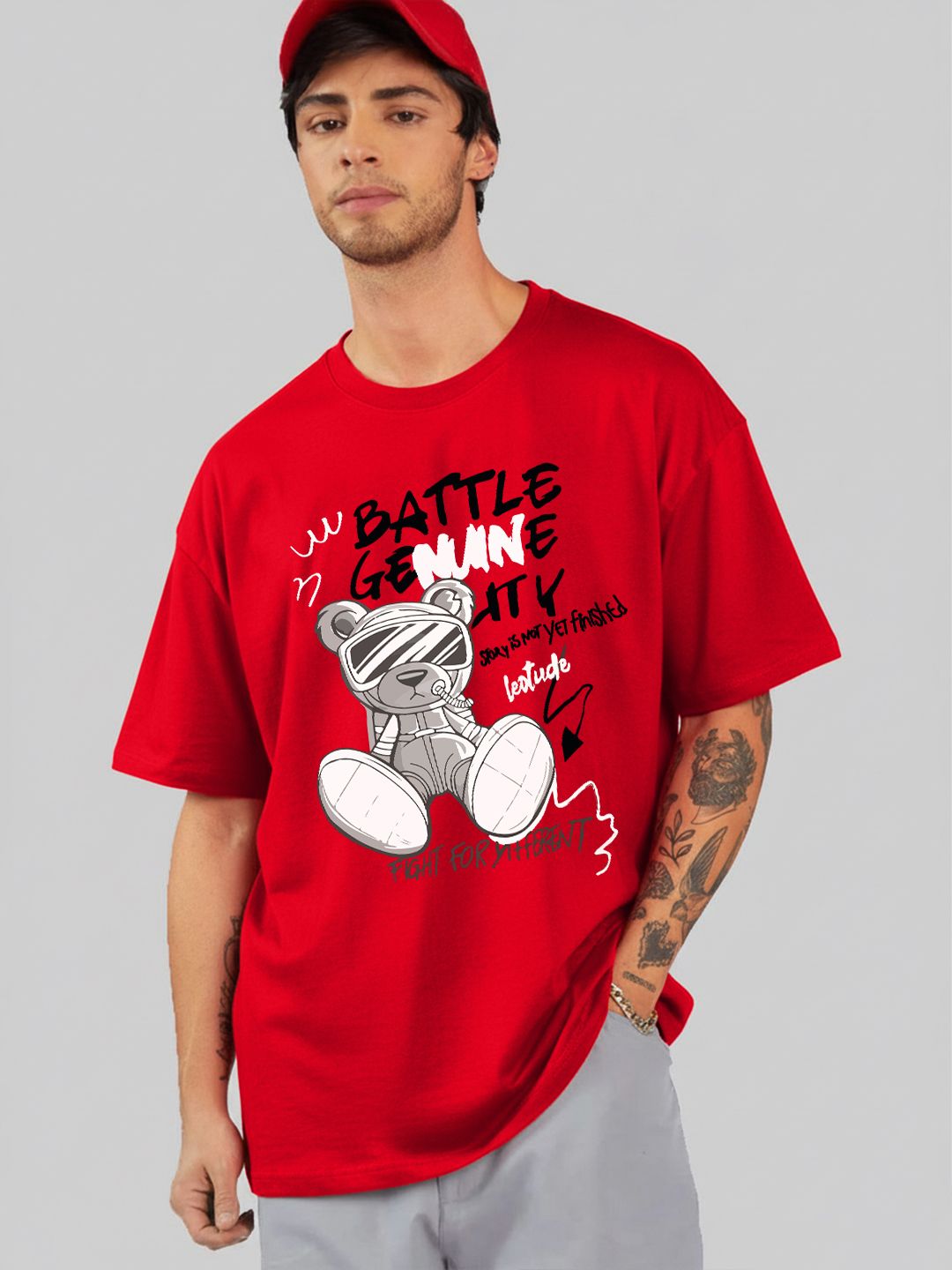 Leotude Men Graphic Printed Round Neck Cotton Relaxed Fit T-shirt