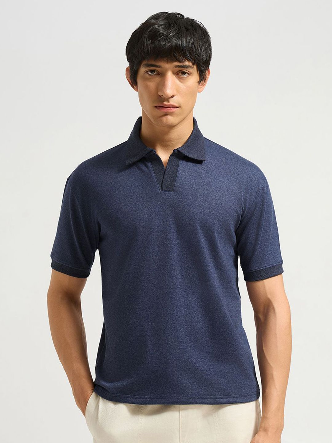 MISCHIEF MONKEY Solid Polo Collar Cotton T-shirt