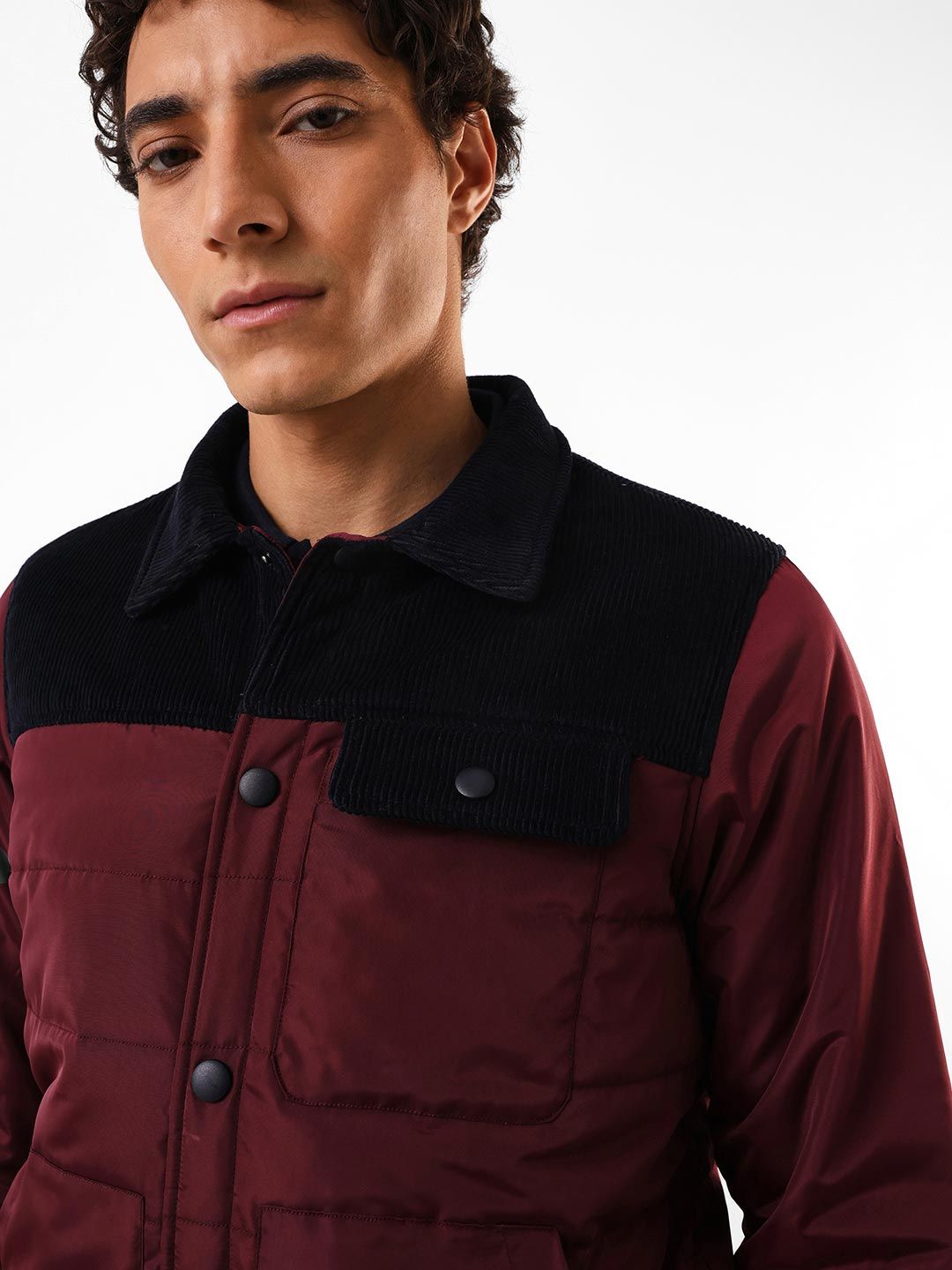 Dennis Lingo Men Colourblocked Spread Collar Full Sleeves Puffer Jacket