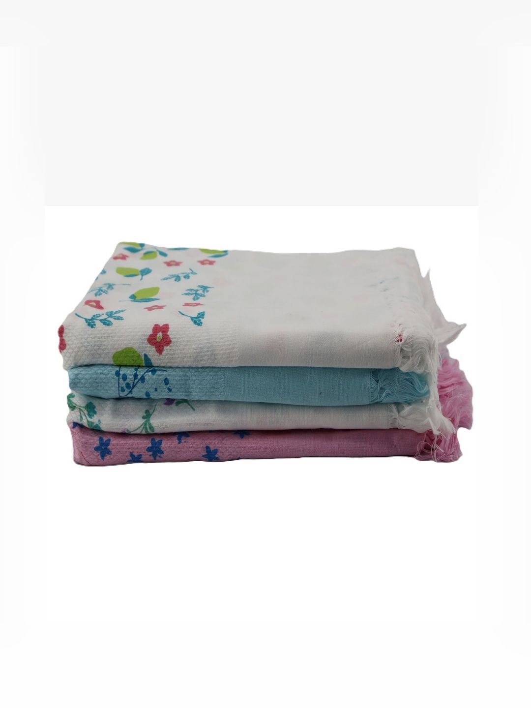 Bichauna White & Pink 4 Pieces Printed Cotton 120 GSM Bath Towels