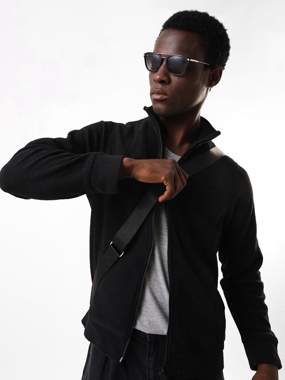 Dennis Lingo Men Solid Mock Collar Full Sleeves Open Front Jacket